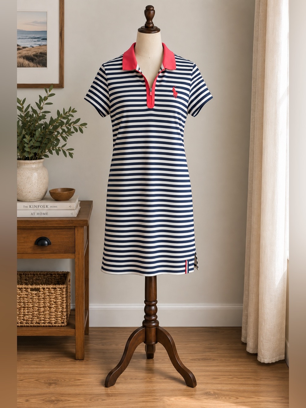 Coastal U.S. Polo Assn. Navy Striped Polo Dress L Preppy Tennis Club